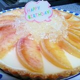 桃とキラキラ檸檬ジュレのレアチーズケーキ♪